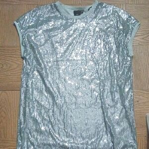SADIE & SAGE Womens Size S Silver Sequin Sweater Mini Dress